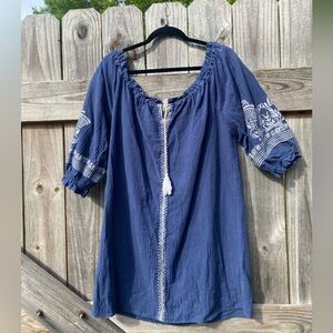 Umgee Navy Blue Embroidered Women's Dress